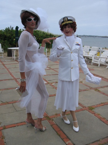 Oriana in a Peek-A-Boo dress and her sailor friend