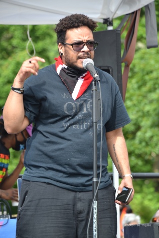 Tre'Andre Valentine speaks at the 2020 Trans Resistance March, June 2020, photograph by Jo Trigilio