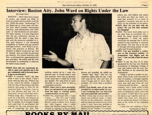 Interview with John Ward, Gay Community News, 1978