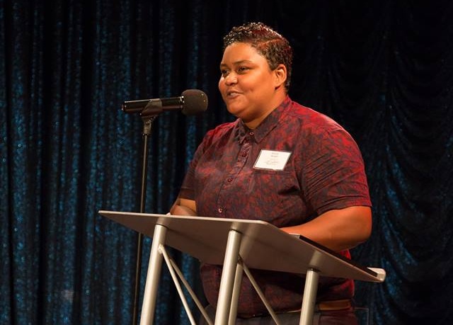 Allison Wright at a podium