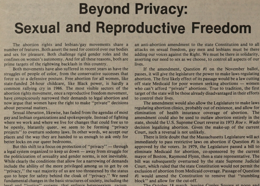 Image of Gay Community News Editorial "Beyond Privacy: Sexual and Reproductive Freedom"